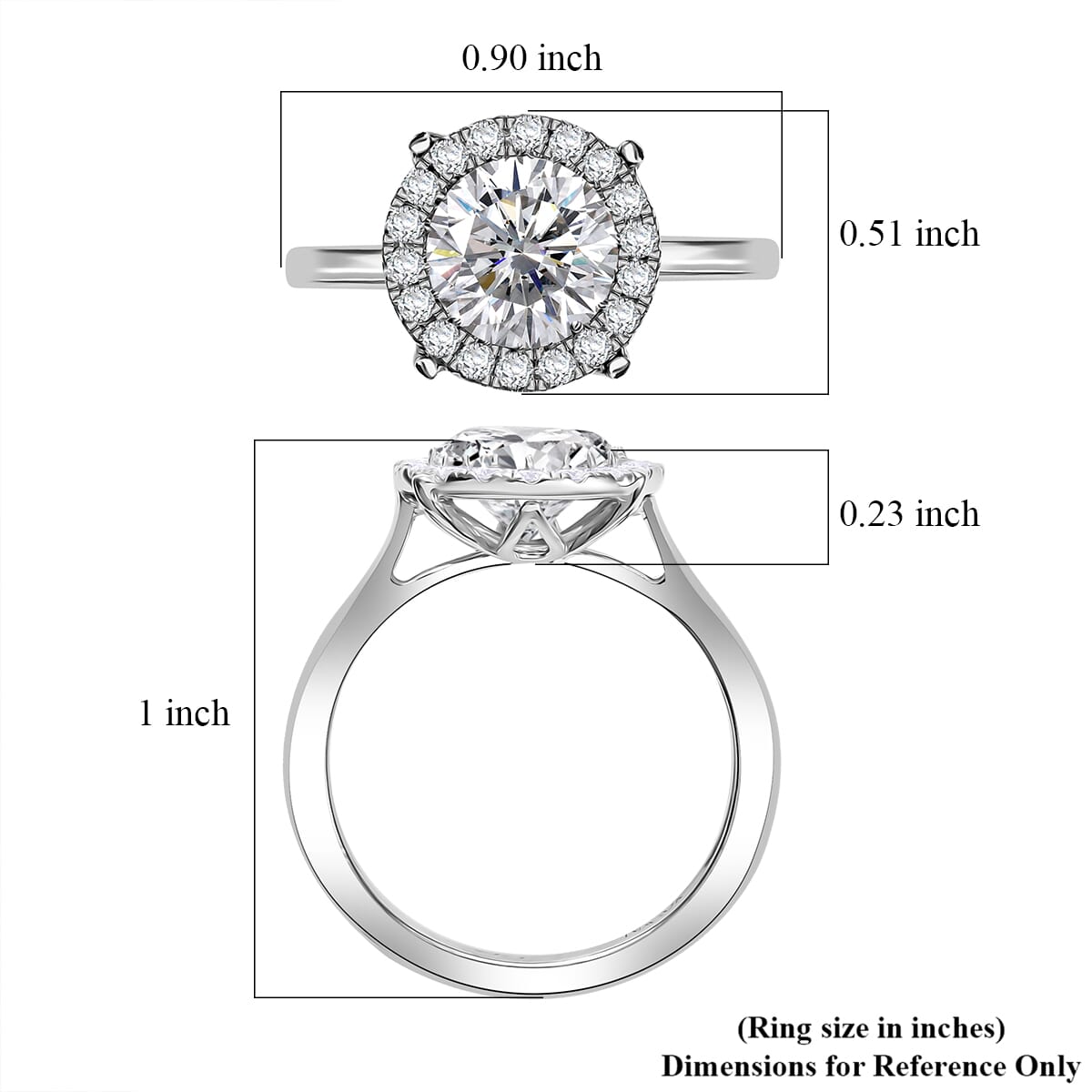 Moissanite 2.10 ctw Halo Ring in Rhodium Over Sterling Silver (Size 11.0) image number 5