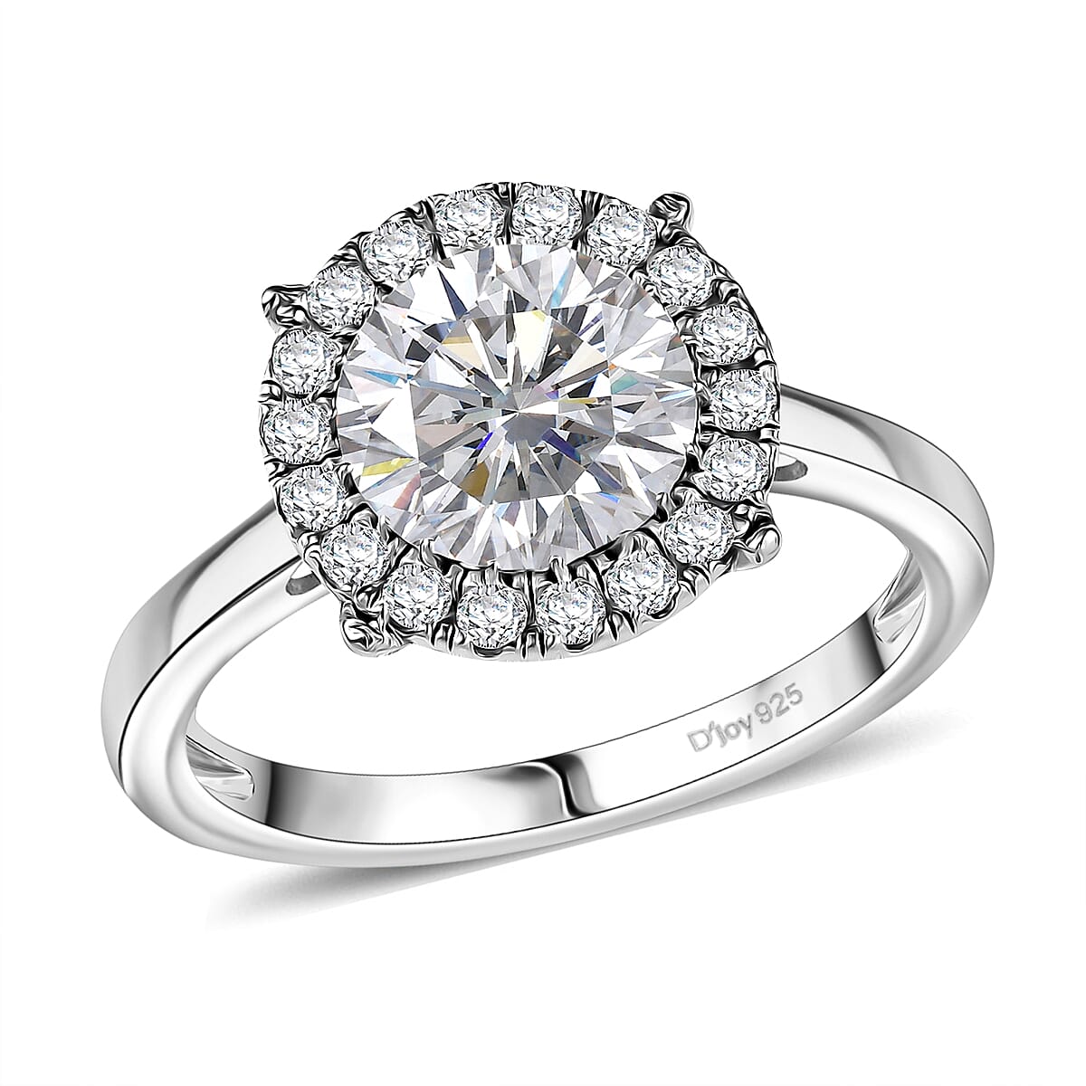 Moissanite 2.10 ctw Halo Ring in Rhodium Over Sterling Silver (Size 5.0) image number 0