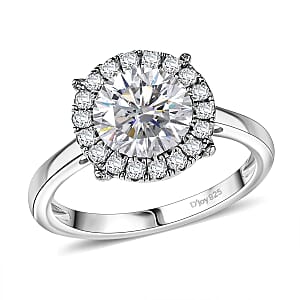 Moissanite 2.10 ctw Halo Ring in Rhodium Over Sterling Silver (Size 5.0)