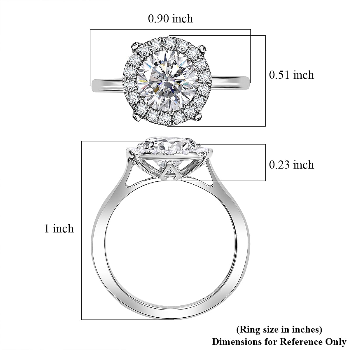 Moissanite 2.10 ctw Halo Ring in Rhodium Over Sterling Silver (Size 5.0) image number 5