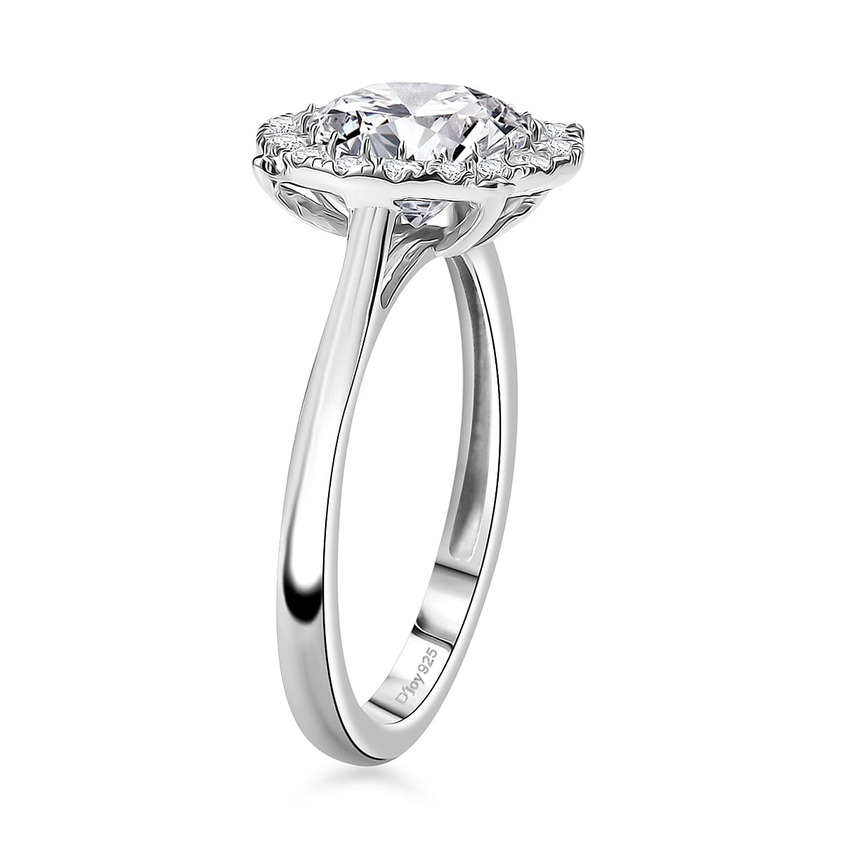 D'Joy Moissanite 2.10 ctw Halo Ring in Rhodium Over Sterling Silver (Size 7.0) image number 3