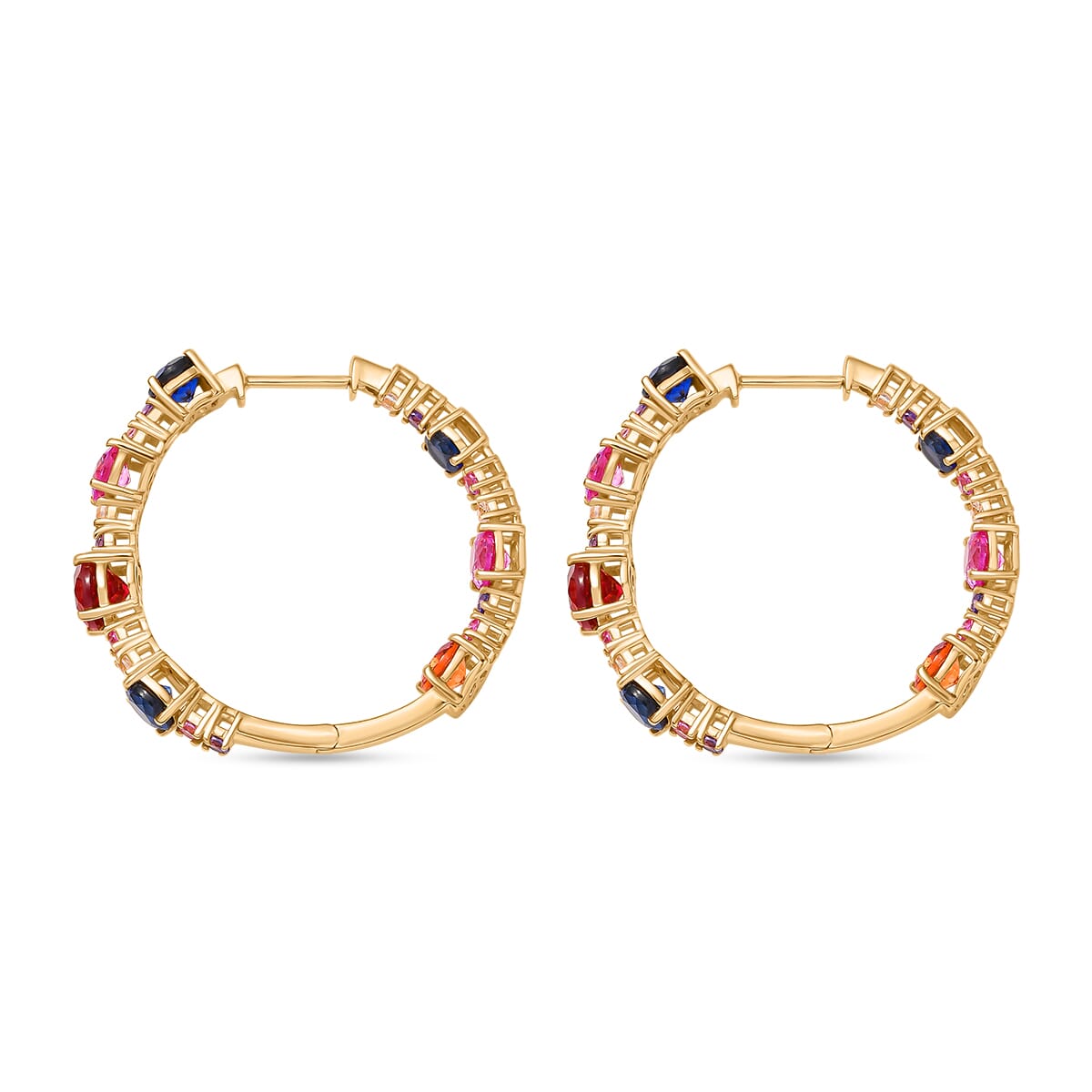 Karis Lab Created Multi Sapphire 11.60 ctw Rainbow Hues Earrings in 18K Yellow Gold Plated image number 3