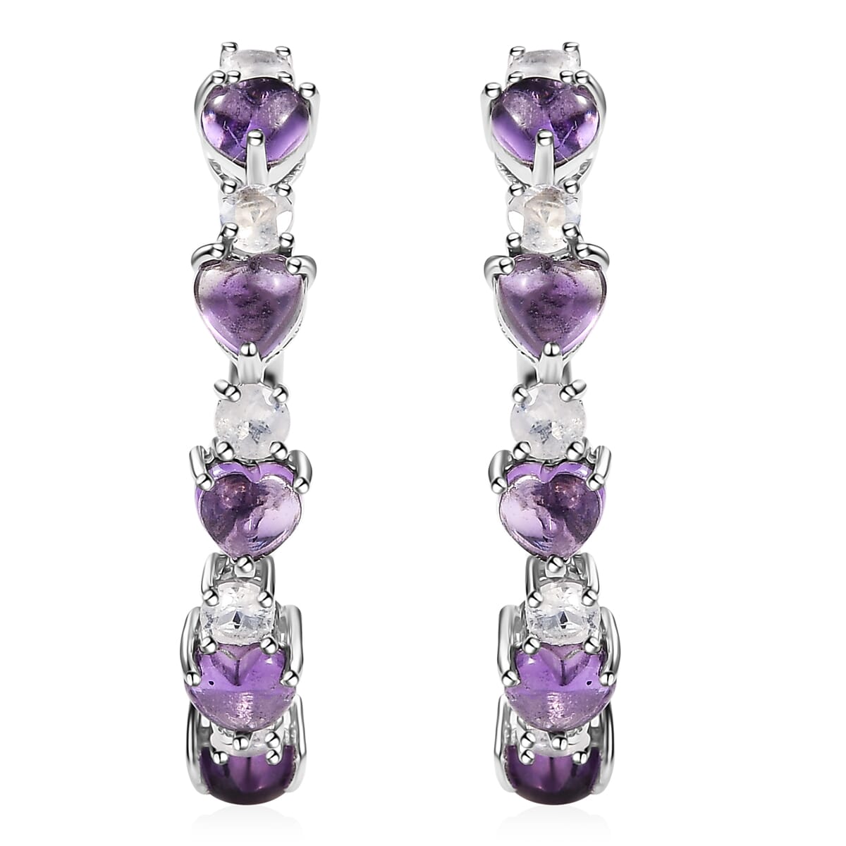 Karis African Amethyst and Rainbow Moonstone 4.65 ctw Hoop Earrings in Platinum Bond image number 0