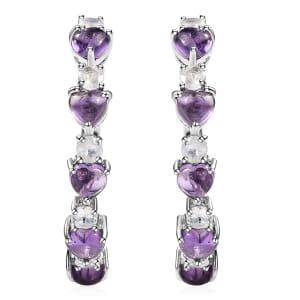 Karis African Amethyst and Rainbow Moonstone 4.65 ctw Hoop Earrings in Platinum Bond