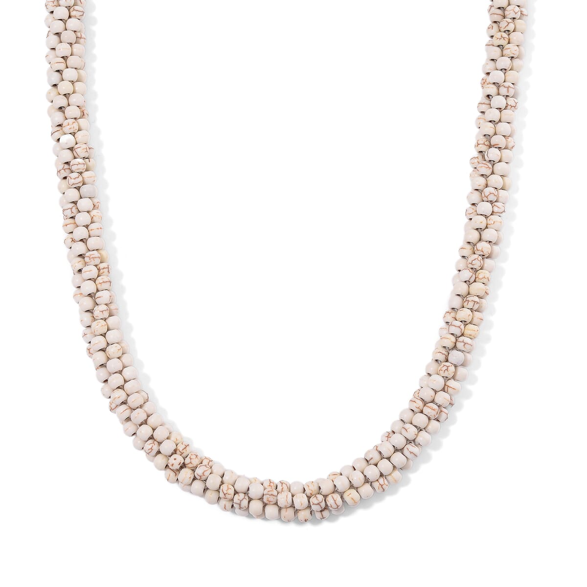 Constituted White Howlite 190.00 ctw Beaded Woven Necklace 18-20 Inches in Slivertone  image number 0