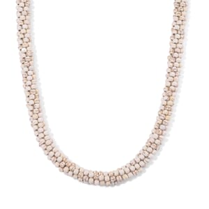 Constituted White Howlite 190.00 ctw Beaded Woven Necklace 18-20 Inches in Slivertone 