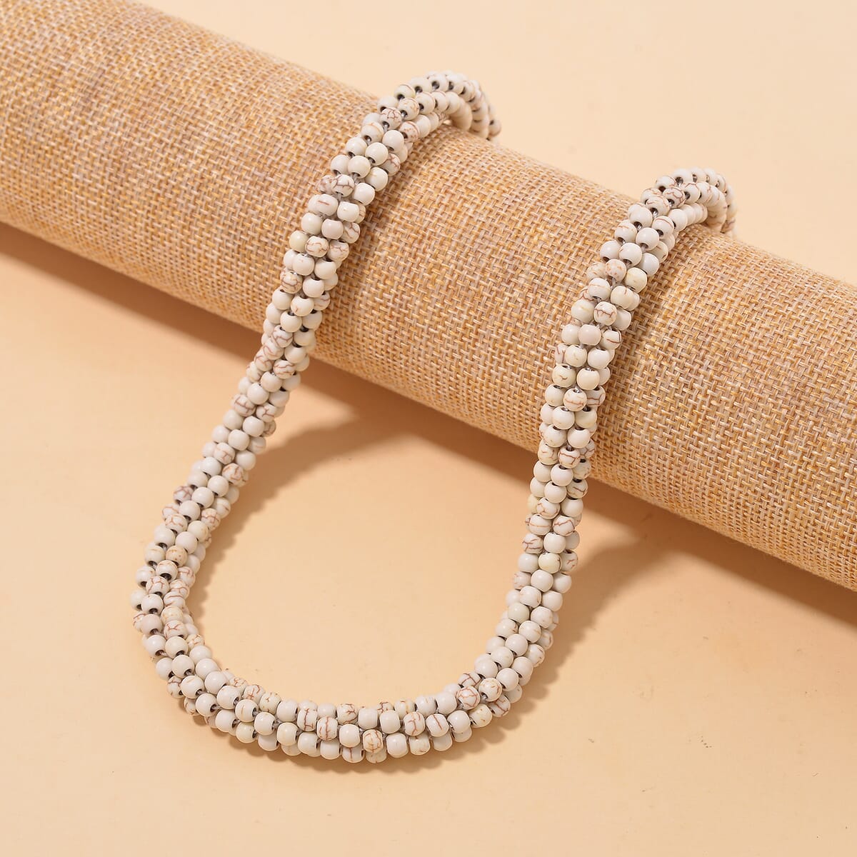 Constituted White Howlite 190.00 ctw Beaded Woven Necklace 18-20 Inches in Slivertone  image number 1