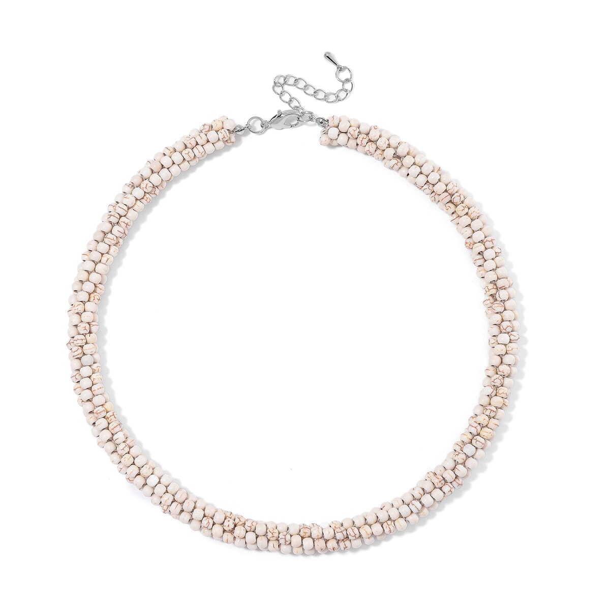 Constituted White Howlite 190.00 ctw Beaded Woven Necklace 18-20 Inches in Slivertone  image number 2