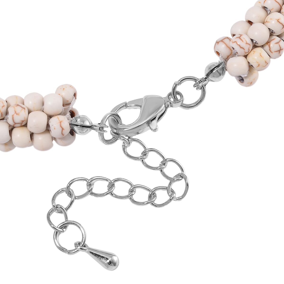 Constituted White Howlite 190.00 ctw Beaded Woven Necklace 18-20 Inches in Slivertone  image number 4