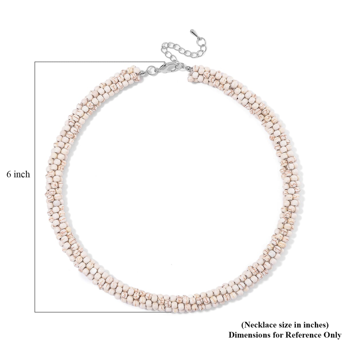 Constituted White Howlite 190.00 ctw Beaded Woven Necklace 18-20 Inches in Slivertone  image number 5