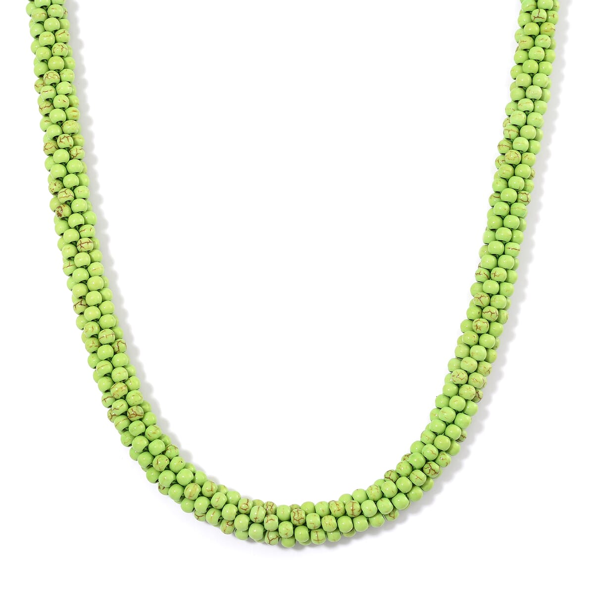 Constituted Green Howlite 190.00 ctw Beaded Woven Necklace 18-20 Inches in Goldstone  image number 0