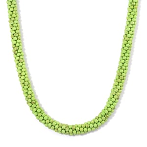 Constituted Green Howlite 190.00 ctw Beaded Woven Necklace 18-20 Inches in Goldstone 