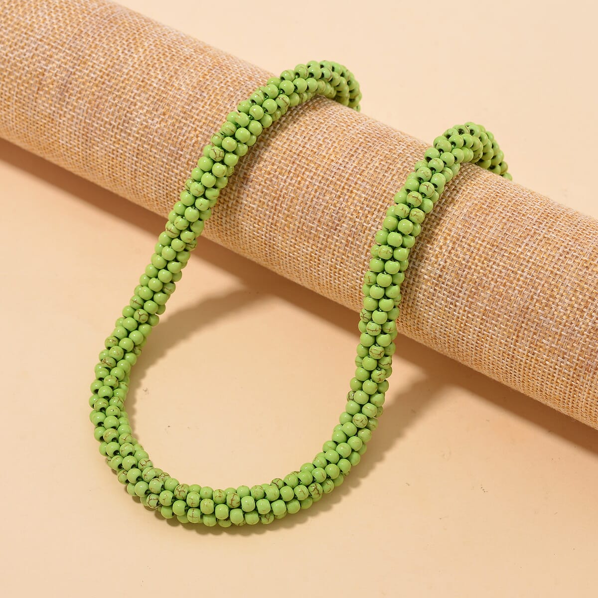 Constituted Green Howlite 190.00 ctw Beaded Woven Necklace 18-20 Inches in Goldstone  image number 1