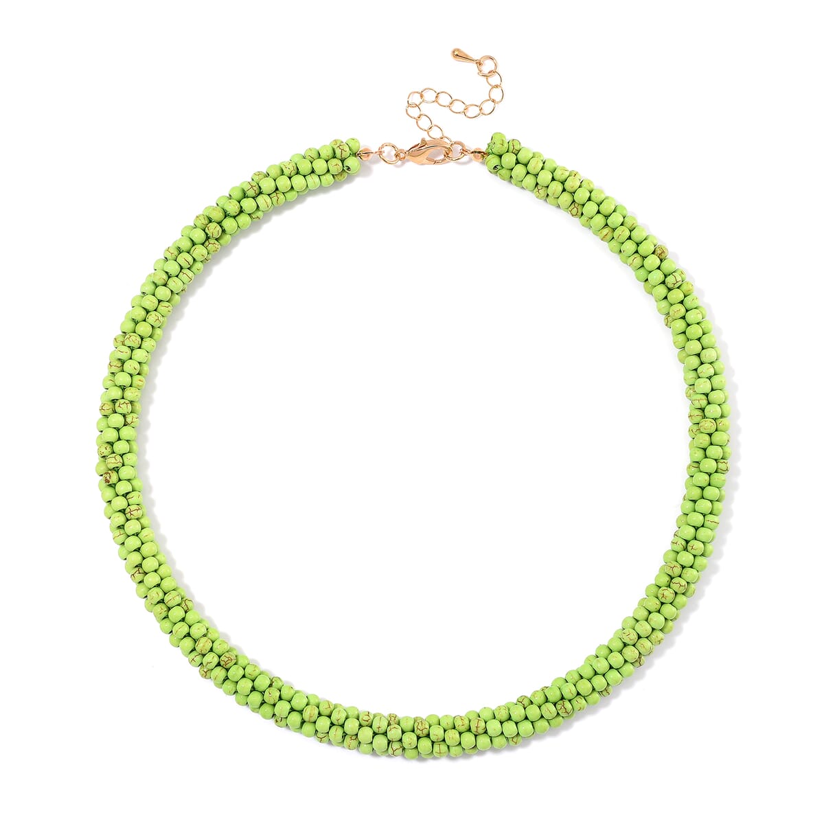 Constituted Green Howlite 190.00 ctw Beaded Woven Necklace 18-20 Inches in Goldstone  image number 2