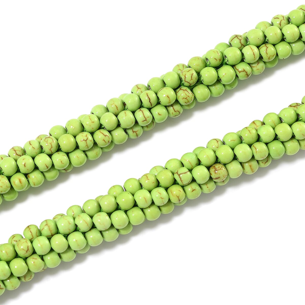 Constituted Green Howlite 190.00 ctw Beaded Woven Necklace 18-20 Inches in Goldstone  image number 3