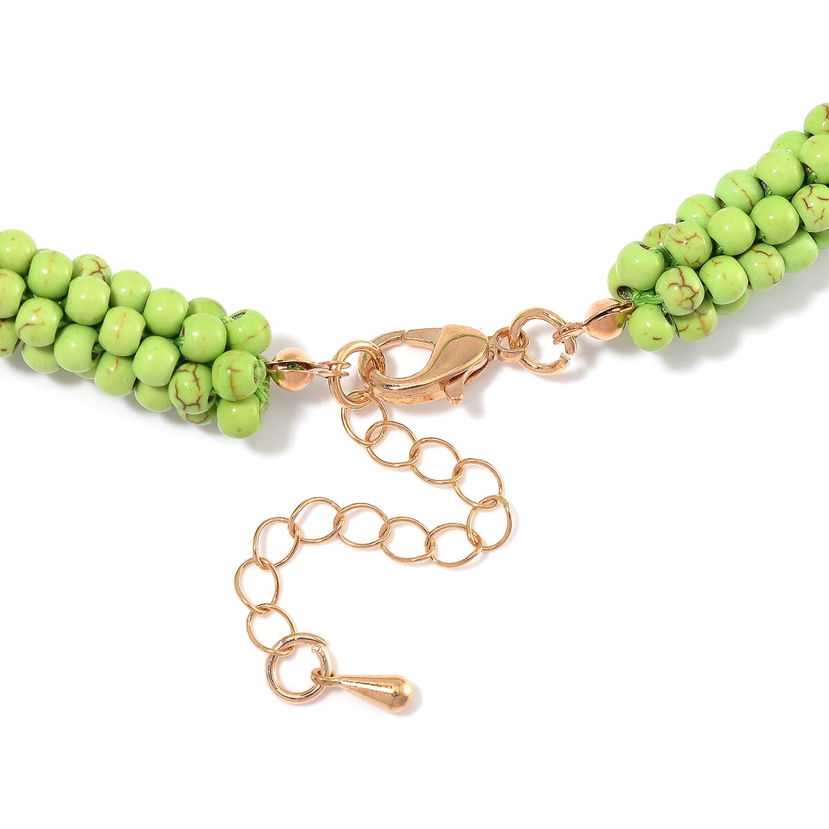 Constituted Green Howlite 190.00 ctw Beaded Woven Necklace 18-20 Inches in Goldstone  image number 4