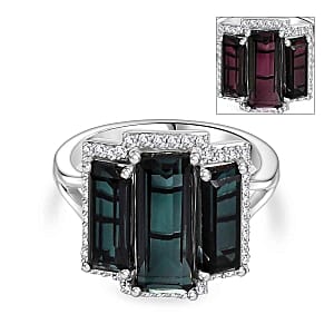 Alexandrite Triplet Quartz and White Zircon 6.10 ctw Ring in Rhodium Over Sterling Silver (Size 9.0)