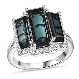 Alexandrite Triplet Quartz and White Zircon 6.10 ctw Ring in Rhodium Over Sterling Silver (Size 9.0)