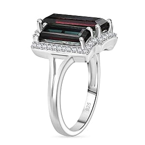 Alexandrite Triplet Quartz and White Zircon 6.10 ctw Ring in Rhodium Over Sterling Silver (Size 9.0)