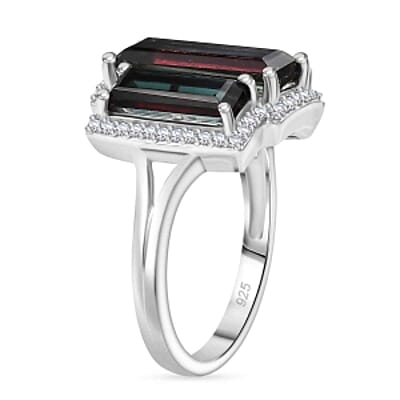 Alexandrite Triplet Quartz and White Zircon 6.10 ctw Ring in Rhodium Over Sterling Silver (Size 9.0)