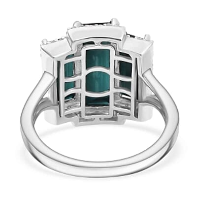 Alexandrite Triplet Quartz and White Zircon 6.10 ctw Ring in Rhodium Over Sterling Silver (Size 9.0)