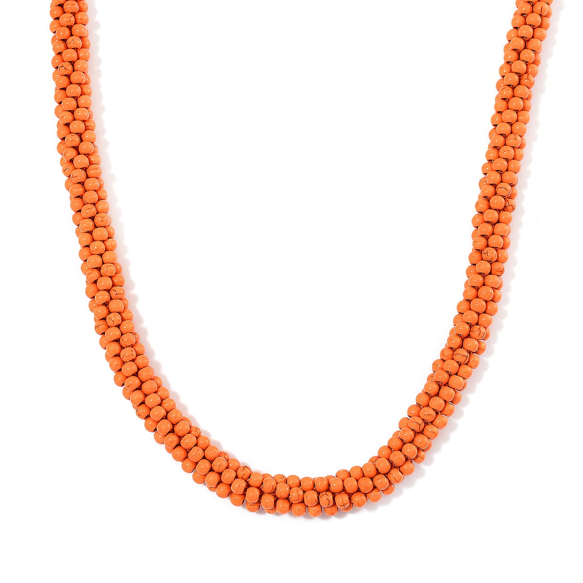 Constituted Orange Howlite 190.00 ctw Beaded Woven Necklace 18-20 Inches in Goldtone  image number 0