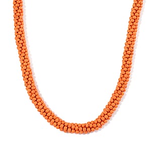 Constituted Orange Howlite 190.00 ctw Beaded Woven Necklace 18-20 Inches in Goldtone 