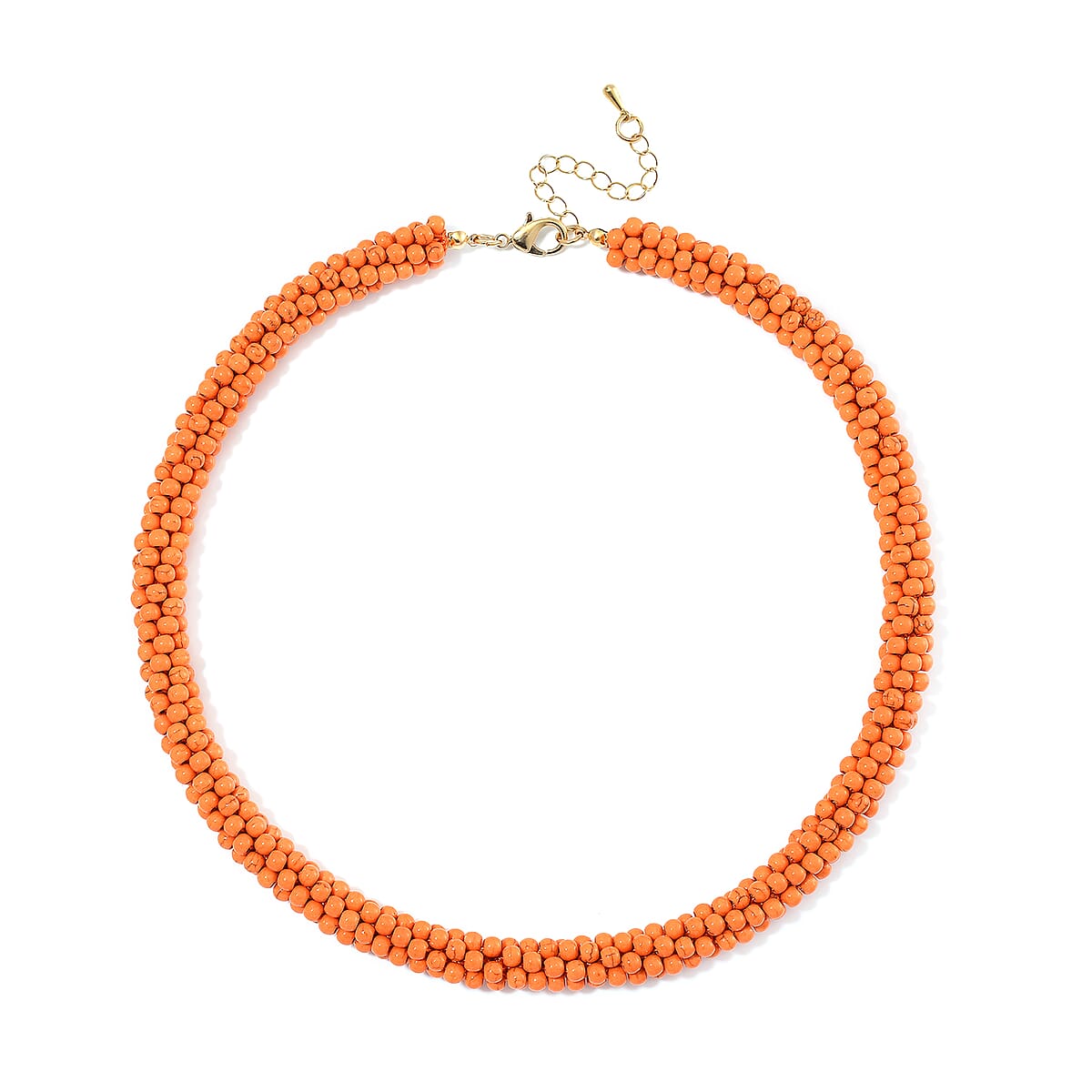 Constituted Orange Howlite 190.00 ctw Beaded Woven Necklace 18-20 Inches in Goldtone  image number 2