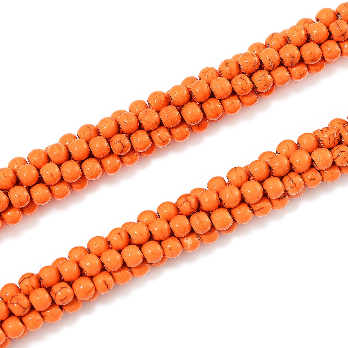 Constituted Orange Howlite 190.00 ctw Beaded Woven Necklace 18-20 Inches in Goldtone  image number 3