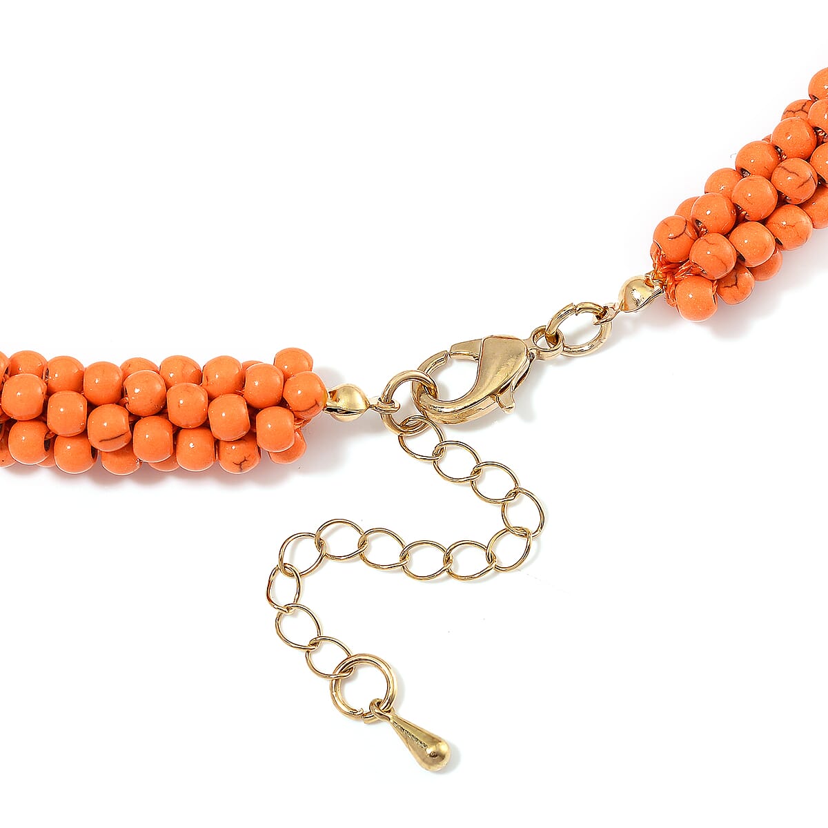Constituted Orange Howlite 190.00 ctw Beaded Woven Necklace 18-20 Inches in Goldtone  image number 4