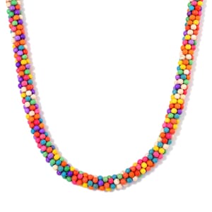 Constituted Multi Color Howlite 190.00 ctw Beaded Woven Necklace 18-20 Inches in Silvertone 