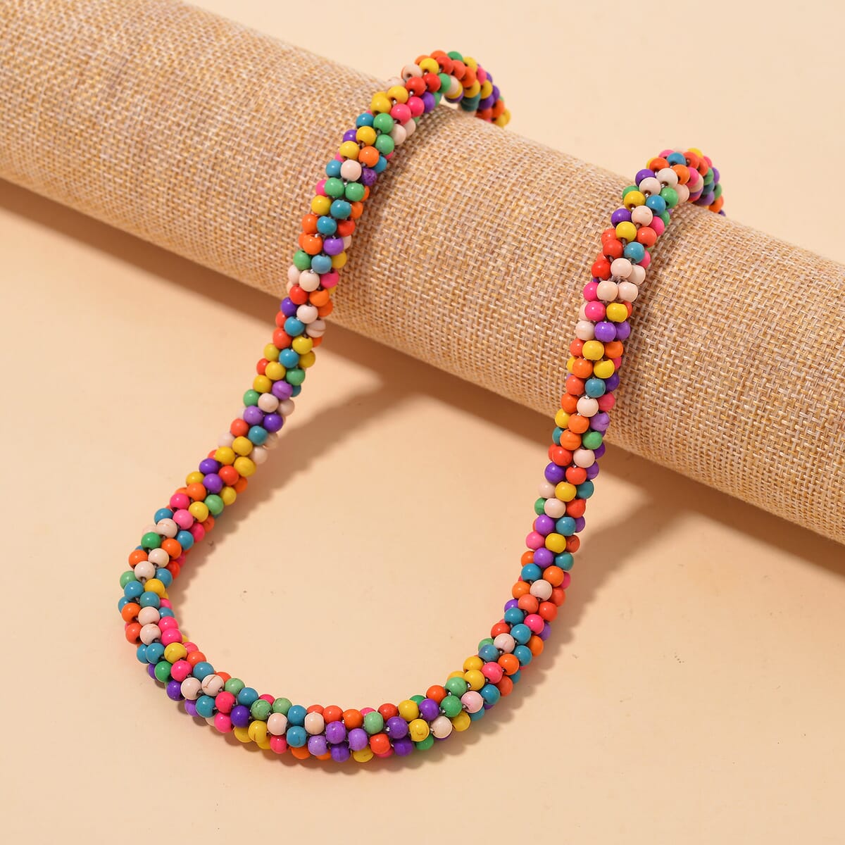 Constituted Multi Color Howlite 190.00 ctw Beaded Woven Necklace 18-20 Inches in Silvertone  image number 1