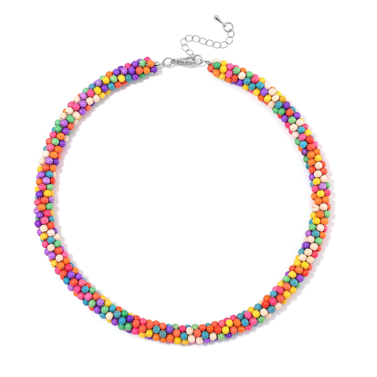 Constituted Multi Color Howlite 190.00 ctw Beaded Woven Necklace 18-20 Inches in Silvertone  image number 2