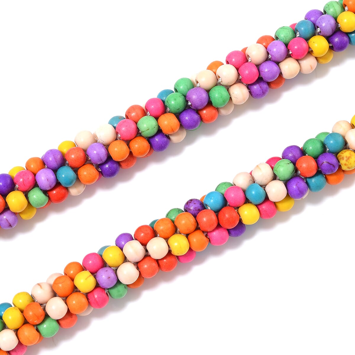 Constituted Multi Color Howlite 190.00 ctw Beaded Woven Necklace 18-20 Inches in Silvertone  image number 3