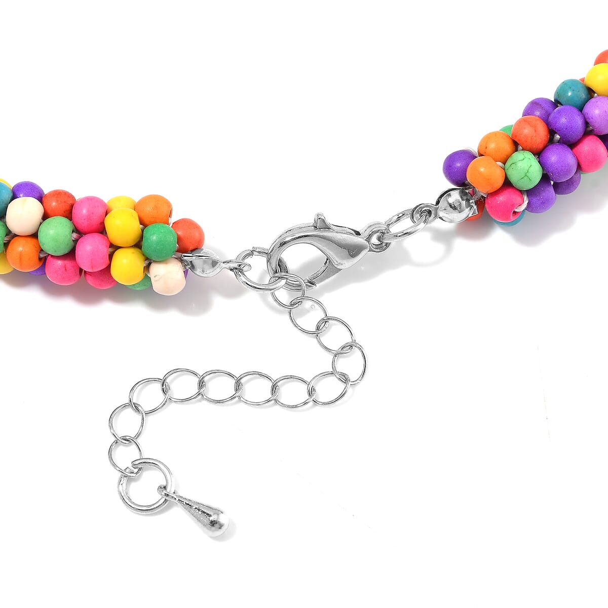 Constituted Multi Color Howlite 190.00 ctw Beaded Woven Necklace 18-20 Inches in Silvertone  image number 4