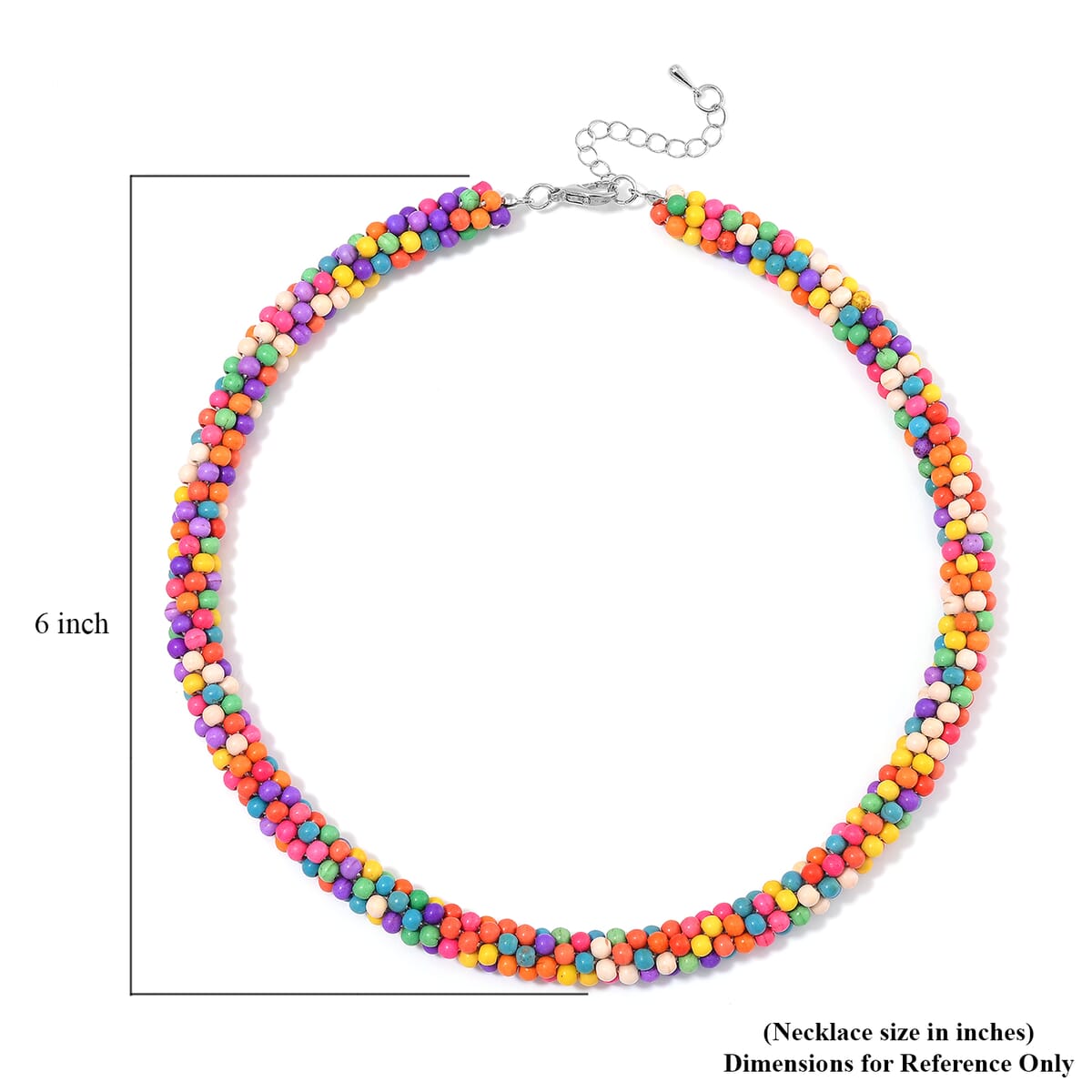 Constituted Multi Color Howlite 190.00 ctw Beaded Woven Necklace 18-20 Inches in Silvertone  image number 5