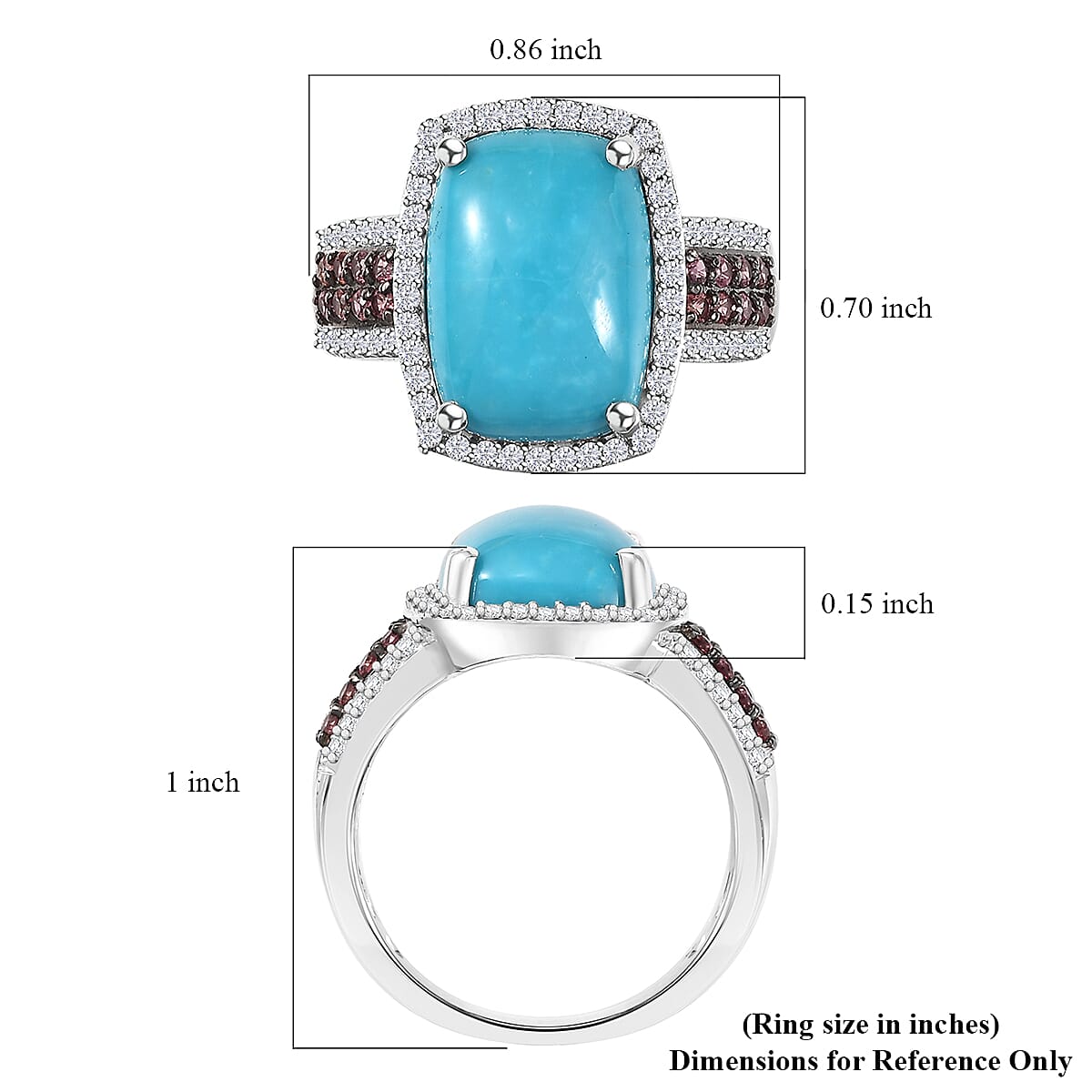 D'Joy Premium Sleeping Beauty Turquoise and Multi Gemstone 5.90 ctw Regal Romance Ring in Rhodium Over Sterling Silver (Size 10.0)