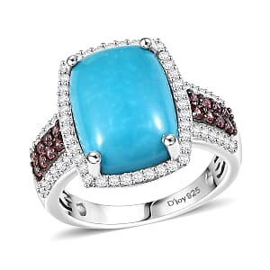 D'Joy Premium Sleeping Beauty Turquoise and Multi Gemstone 5.90 ctw Regal Romance Ring in Rhodium Over Sterling Silver (Size 7.0)