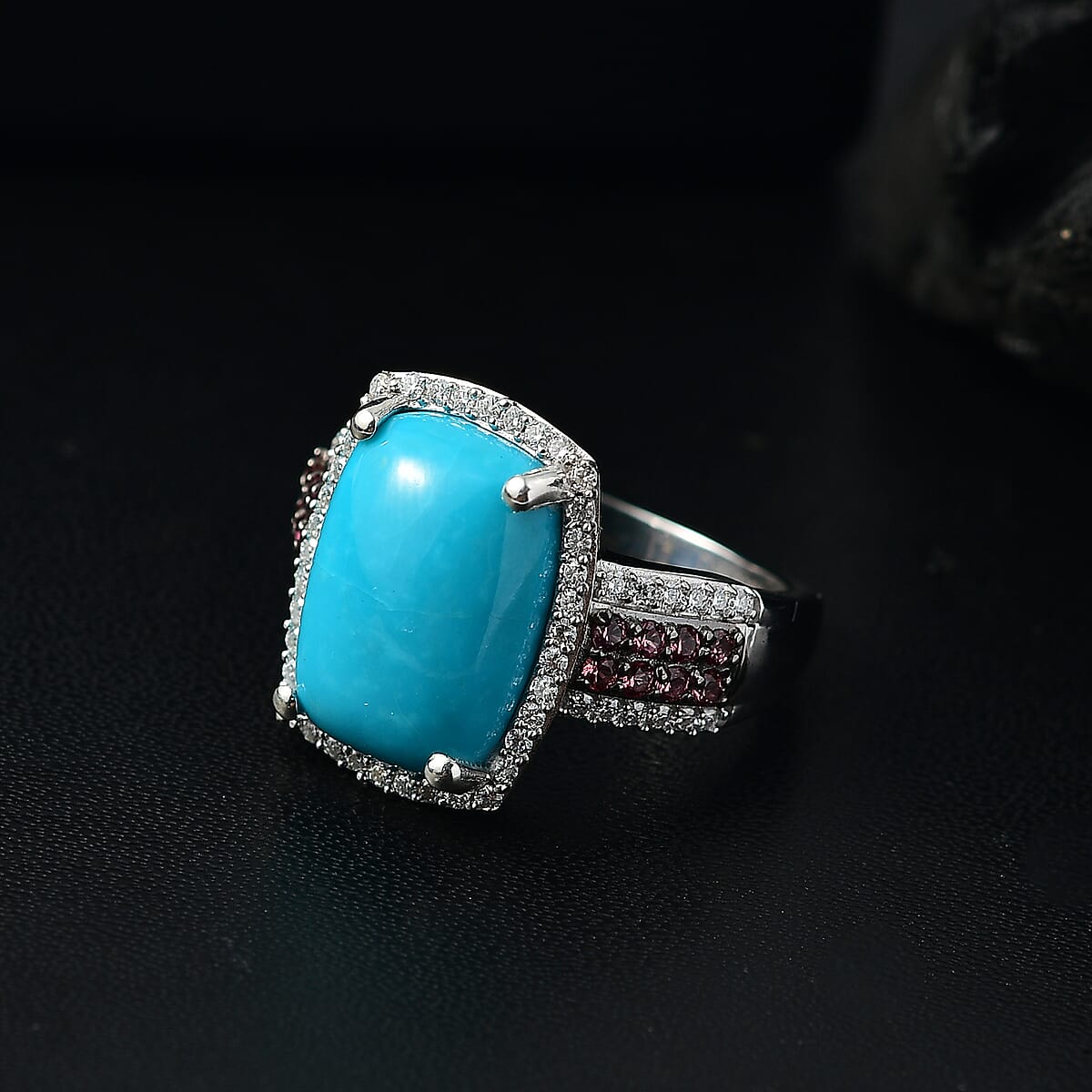 D'Joy Premium Sleeping Beauty Turquoise and Multi Gemstone 5.90 ctw Regal Romance Ring in Rhodium Over Sterling Silver (Size 8.0) image number 1