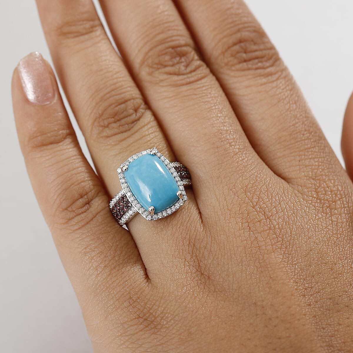 D'Joy Premium Sleeping Beauty Turquoise and Multi Gemstone 5.90 ctw Regal Romance Ring in Rhodium Over Sterling Silver (Size 8.0) image number 2