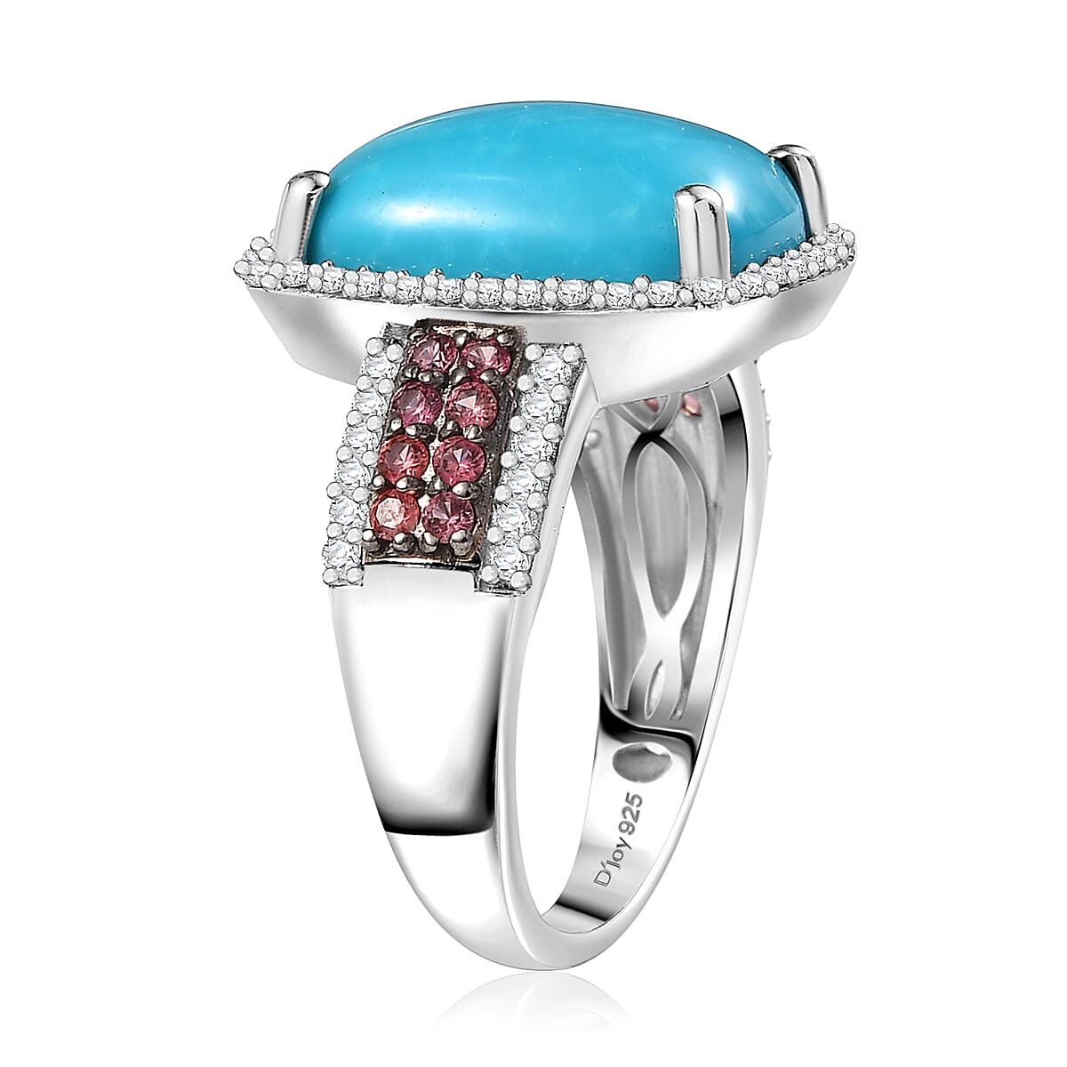 D'Joy Premium Sleeping Beauty Turquoise and Multi Gemstone 5.90 ctw Regal Romance Ring in Rhodium Over Sterling Silver (Size 8.0) image number 3