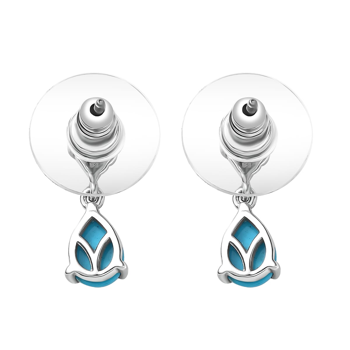 D'Joy Premium Sleeping Beauty Turquoise and White Zircon 1.35 ctw Dew Drop Earrings in Rhodium Over Sterling Silver image number 4