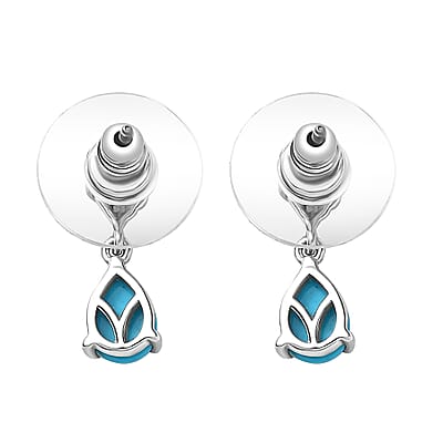 D'Joy Premium Sleeping Beauty Turquoise and White Zircon 1.35 ctw Dew Drop Earrings in Rhodium Over Sterling Silver