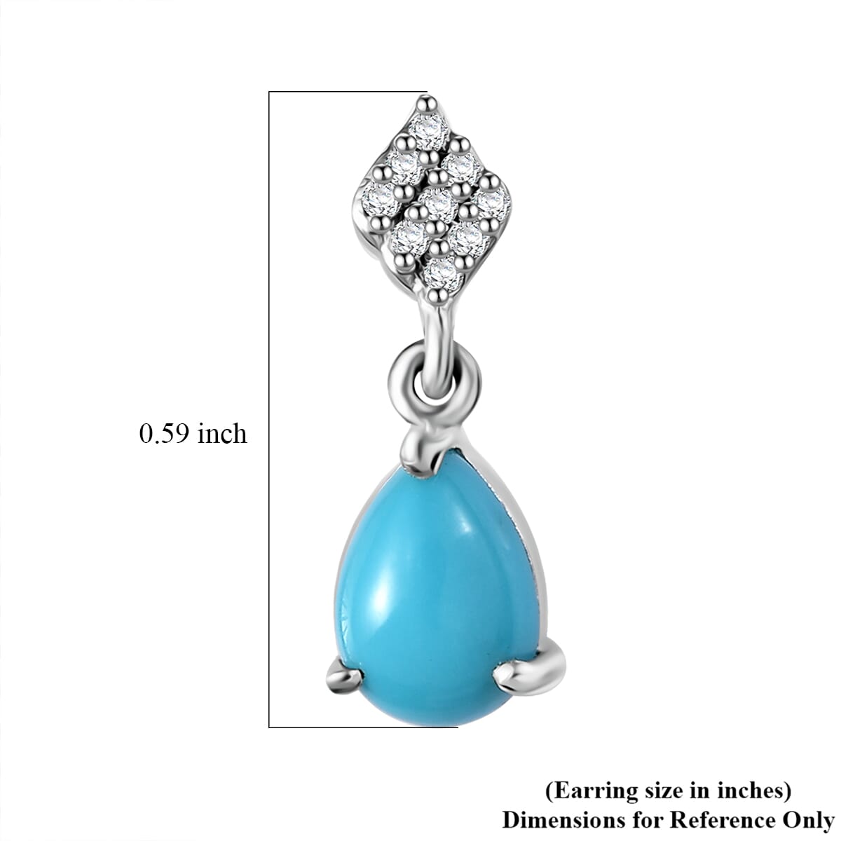D'Joy Premium Sleeping Beauty Turquoise and White Zircon 1.35 ctw Dew Drop Earrings in Rhodium Over Sterling Silver image number 5