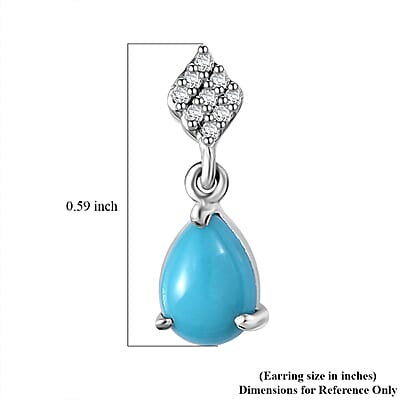 D'Joy Premium Sleeping Beauty Turquoise and White Zircon 1.35 ctw Dew Drop Earrings in Rhodium Over Sterling Silver