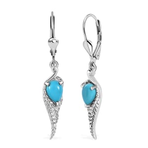 D'Joy Premium Sleeping Beauty Turquoise 1.35 ctw Leaf Earrings in Rhodium Over Sterling Silver