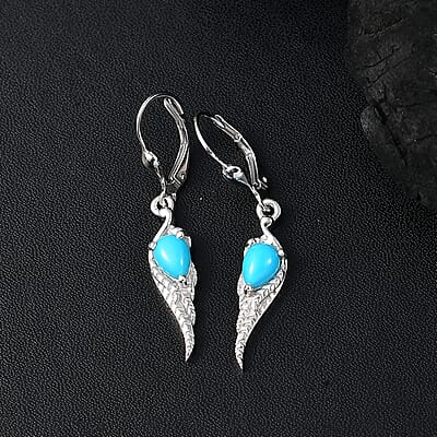 D'Joy Premium Sleeping Beauty Turquoise 1.35 ctw Leaf Earrings in Rhodium Over Sterling Silver