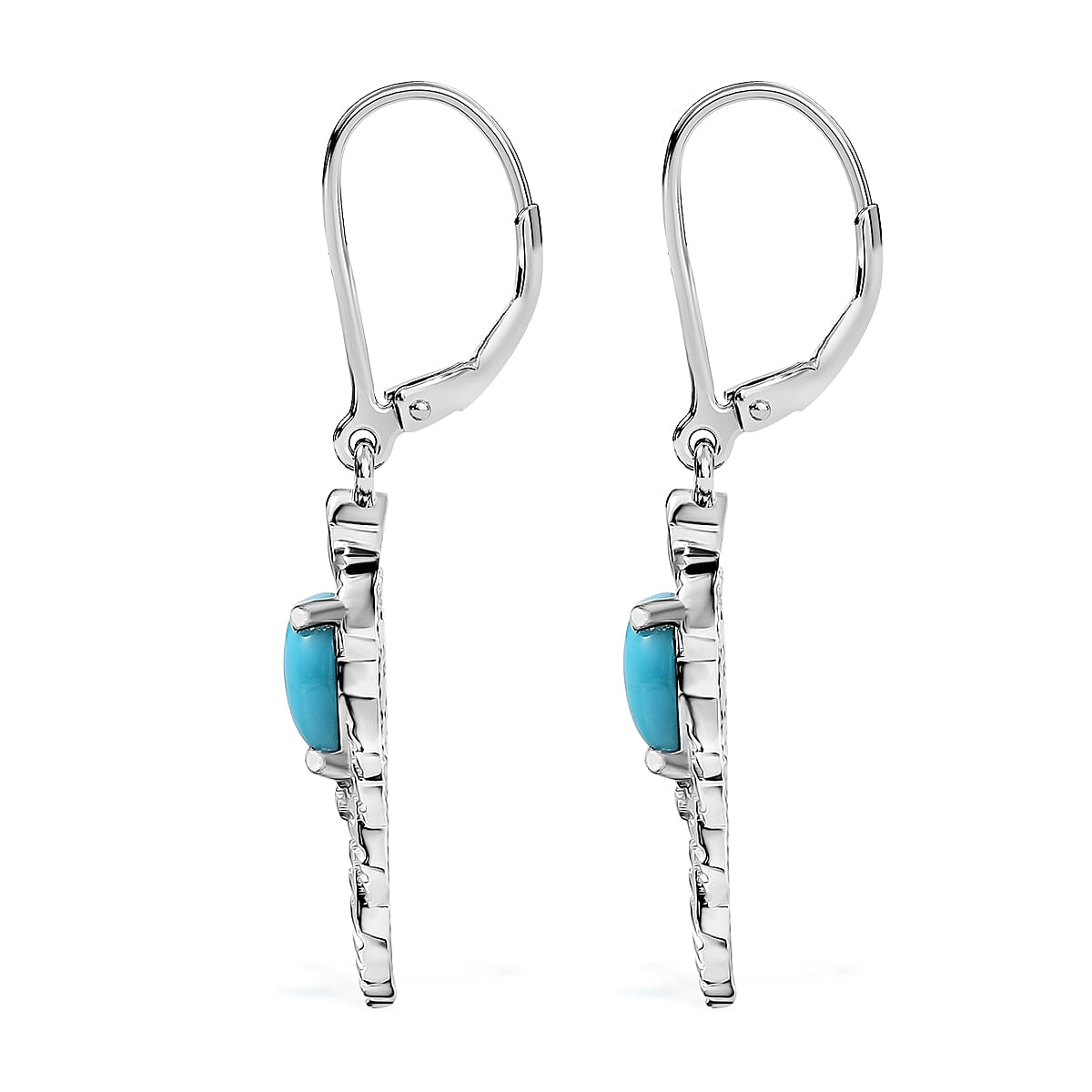 D'Joy Premium Sleeping Beauty Turquoise 1.35 ctw Leaf Earrings in Rhodium Over Sterling Silver image number 3