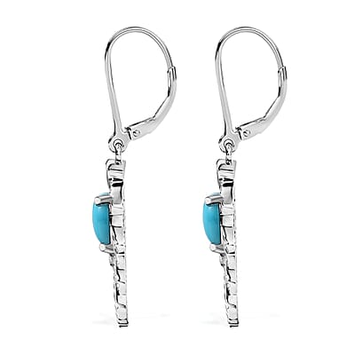 D'Joy Premium Sleeping Beauty Turquoise 1.35 ctw Leaf Earrings in Rhodium Over Sterling Silver