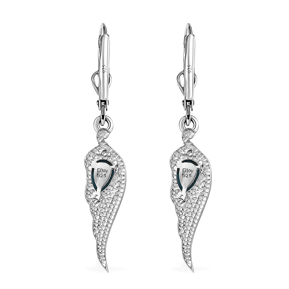 D'Joy Premium Sleeping Beauty Turquoise 1.35 ctw Leaf Earrings in Rhodium Over Sterling Silver image number 4